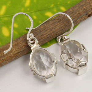 Boucles d'oreilles à Quartz cristal découpé, argent Sterling 925, pierres précieuses ovales, boucles d'oreilles à crochet de 1 1/8 pouces, bijoux de fiançailles - Product Image 2