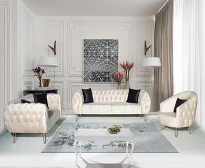 ชุดโซฟาสุดหรูกลิ่นวนิลาเก้าอี้โซฟาสไตล์เชสเตอร์ฟิลด์เฟอร์นิเจอร์ห้องนั่งเล่นหรูหราทันสมัย - Product Image 1