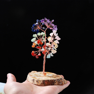 2021 nuevo diseño hecho a mano siete Chakras piedras preciosas Chips árbol con placa de madera con patrones de curación y amor - Product Image 2