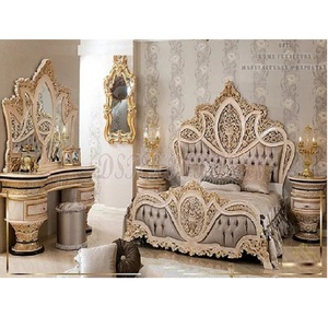 เตียงคู่หรูหรา,เตียงขนาดคิงไซส์แกะสลักงดงามพร้อมการแกะสลักแบบดั้งเดิมเตียงไม้แข็งสไตล์ยุโรปสำหรับขาย - Product Image 1