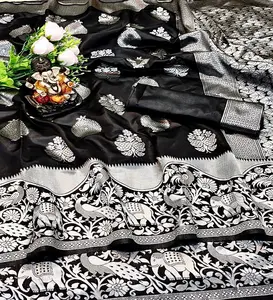 高品质丝绸纱丽与zari编织banarasi丝绸纱丽价格低廉