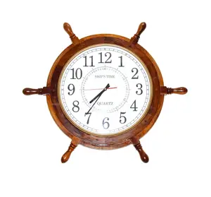 24英寸大型船轮木制壁钟家居装饰木制批发价格圆形木制壁钟