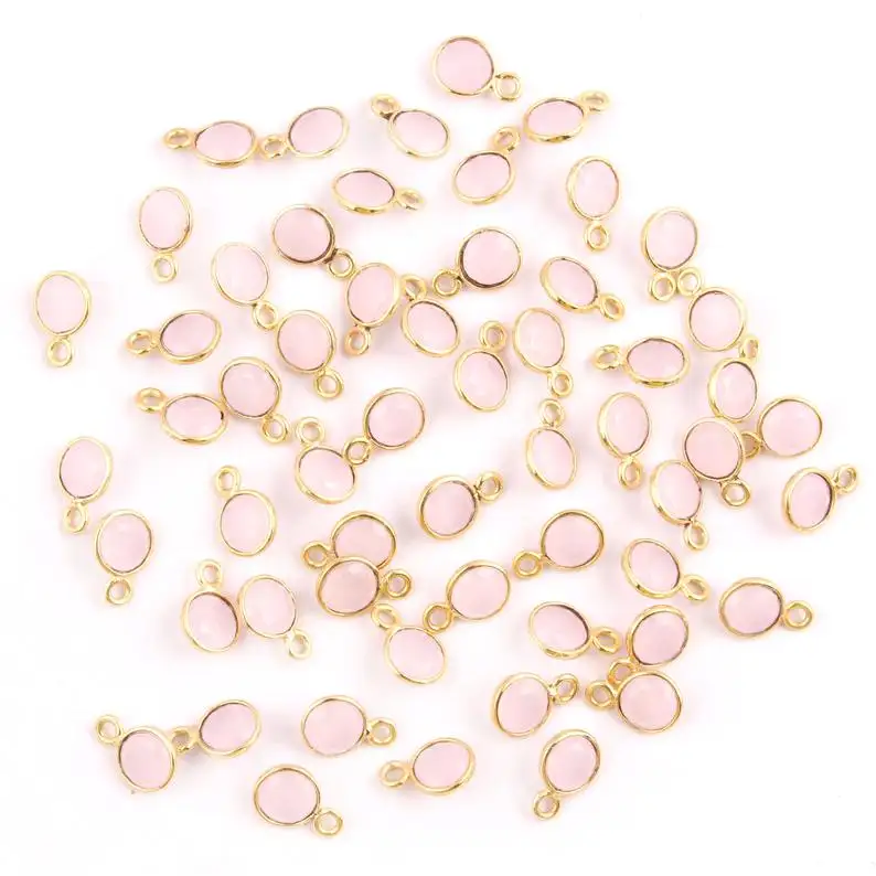 Pink Chalcedony Round Shape Yellow Gold Plated Connectors Making For Jewelry wholesale suppliers in india