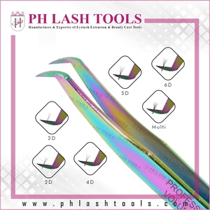 Pincettes multicolores en acier inoxydable, pincettes à pointe étroite pour Extension de cils, pincettes de Volume russe à 90 degrés - Product Image 2