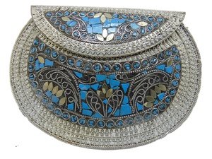 Ethnic <b>Clutch</b> Vintage Bag Handmade Metal Bag Mosaic Stone Purse Shell Bag Hand <b>clutch</b> Handbag for women - Product Image 2