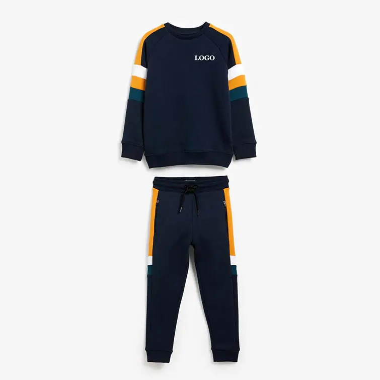 Wholesale Navy Blue Color Block Tracksuits For Boys Jogging / New 2022 Customize Winters Kids Winter Tracksuit