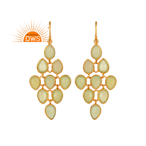 Pendientes de Plata de Ley 925 de Alta Calidad con Calcedonia Verde Natural para Mujer, Fabricante de Joyería - Product Image 1