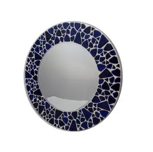 Cermin dinding Modern Unik Mewah elegan klasik antik personalisasi biru & putih mosaik bulat bingkai cermin dekoratif