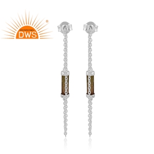 Designer 925 Sterling Fine <b>Silver</b> <b>Chain</b> Drop <b>Earrings</b> Wholesale Bio Tourmaline <b>Earrings</b> Gemstone Jewelry Classic Collection - Product Image 3