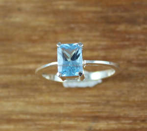 Topacio Azul, anillo de piedras preciosas de cuarzo en plata de ley 925 hecha a mano hermosa de moda chapado en oro joyería única - Product Image 2