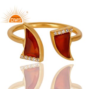 925 Sterling Silver <b>Adjustable</b> <b>Ring</b> Wholesale 14k Gold Plated Jewelry Glossy Red Onyx Gemstone <b>Ring</b> Jewelry Supplier - Product Image 2