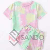 Ensemble de shorts pour femmes à prix bas avec logo personnalisé, tie-dye, 100% coton, taille plus, décontracté, été, 2 pièces, séchage rapide, respirant