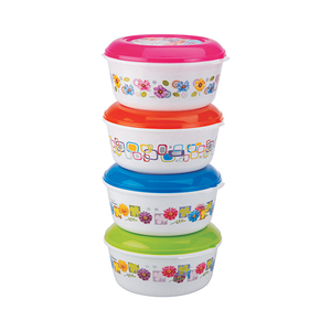 Plastic Classic Food Containers With Colorful Lids Round Small & Large Capacity 3 Pcs Set - Product Image 1