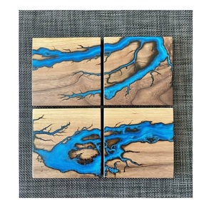 Vente en gros de sous-verres carrés en pierre sûrs et écologiques de luxe en bois massif et résine époxy sous-verres pour artisanat de thé et boisson - Product Image 1