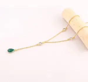 Attractive girls fashion necklace checker cut emerald quartz & clear quartz bezel set 24k gold plated pendant chain necklaces