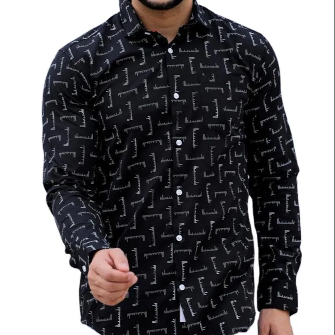 2021プレミアム品質長袖スタイル綿100% 素材通気性プリントカジュアルシャツ卸売購入者用