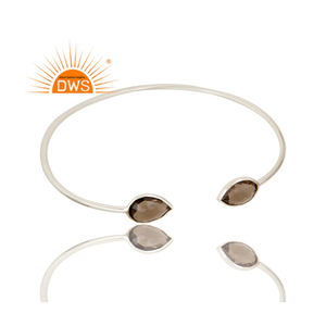 Indian Handmade Solid 925 <b>Fine</b> Silver Designer Cuff <b>Bracelet</b> Jewelry Wholesaler Natural Smoky Quartz Gemstone <b>Bracelet</b> Jewelry - Product Image 2