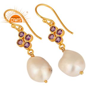 18พันทองชุบเงินตะขอต่างหูเครื่องประดับผู้ค้าส่งอเมทิสต์และมุกพลอยต่างหูเครื่องประดับผู้ผลิต - Product Image 2