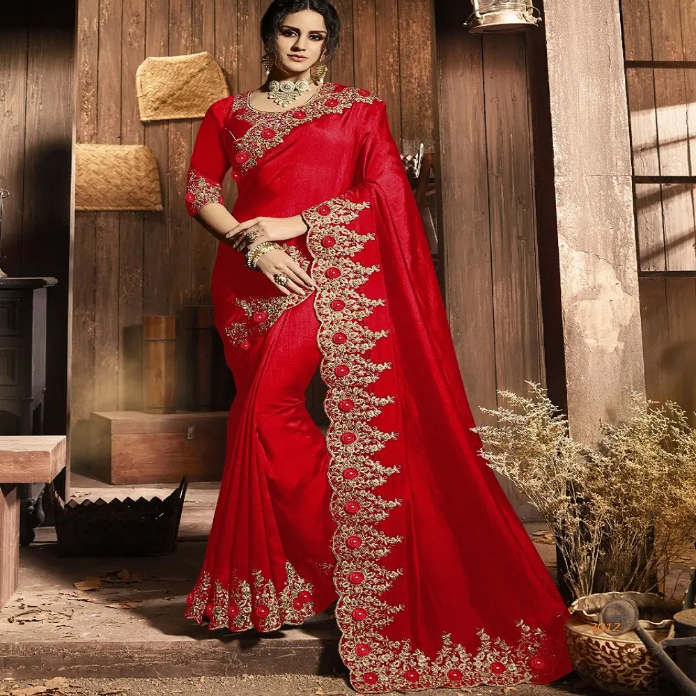 Sari, estilo indiano do sul para mulheres, blusa de tecelagem e minakari com trabalho