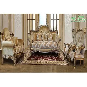 Set Furnitur Ruang Tamu 7 Tempat Duduk, Set Furnitur Ruang Tamu Ukiran Kayu Klasik, Furnitur Gaya Victorian Desainer