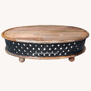 Mesa de Centro Ovalada de Madera Maciza Tallada a Mano de Estilo Moderno para Sala de Estar, Hogar, Hotel, Restaurante, Muebles Jangid Art - Product Image 3
