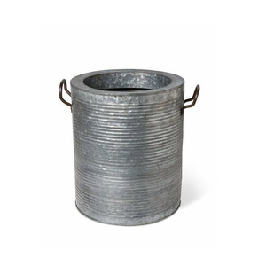 Lot de deux pots de fleurs ronds galvanisés design pour décorations intérieures et extérieures, jardin, maison, pépinière – Prix incluant le support au sol - Product Image 6