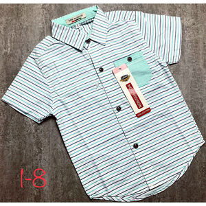 Ensemble deux pièces pour enfants, chemise à rayures, pour garçons, avec boutons de couleur, à manches courtes, nouvelle collection été - Product Image 4