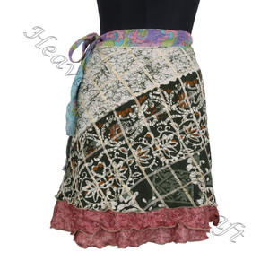 2023 New Arrival Ladies Wrap Silk Mini <b>Skirt</b> Women Wear Vintage Silk Sari Short Length Wrap Around Mini <b>Skirt</b> 2 Layer Reversible - Product Image 2