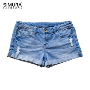 Shorts cargo en jean taille haute pour femme, coupe ajustée, haute qualité, en coton/élasthanne, teint en pièce, coupe-vent, séchage rapide - Product Image 2
