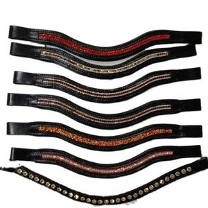 Frontaux pour chevaux en cuir de vachette véritable, durables et personnalisables, en noir/marron - Product Image 1