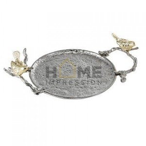 Prime Quality Silver Plated Texture Bird Handle Design <b>Tray</b> <b>Table</b> Decorative Metal Serving <b>Tray</b> Modern Design Food Serving <b>Tray</b> - Product Image 1