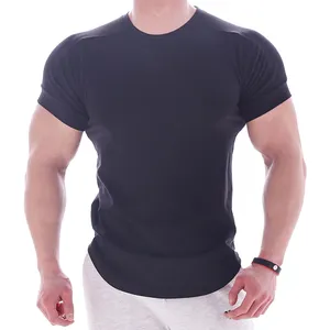 Camiseta de algodão spandex para homens, camiseta esportiva flexível e confortável para academia, fitness de secagem rápida, slim fit elástica para músculos