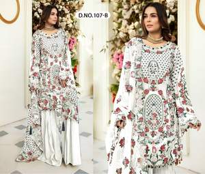 Ropa étnica de diseñador-Atractivo bordado de red Diamante Trabajo Parte superior inferior Dupatta Viscosa algodón Precio al por mayor Ropa de fiesta - Product Image 1