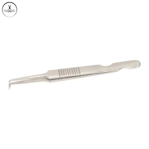 Pinzas de pestañas de acero inoxidable con logotipo personalizado profesional al por mayor nuevo diseño extensión de pestañas inclinadas fibra puntiaguda privada - Product Image 2