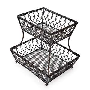 Organisateur de panier décoratif en métal à deux niveaux pour la cuisine ou la salle à manger, parfait pour les collations de fruits et le rangement de comptoir - Product Image 2