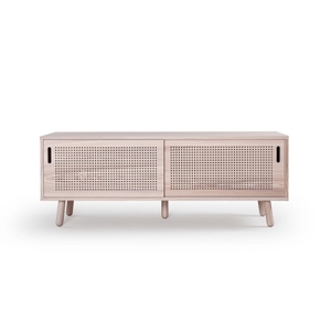 Mueble de TV Moderno Minimalista de Madera Maciza con Estante de Ratán para el Hogar - Product Image 2