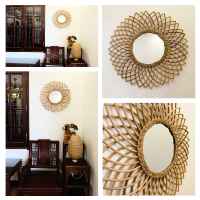 Miroir rond en rotin, décoration de maison, meubles en osier tissé, cadre en forme de miroir, Vanity, grande beauté