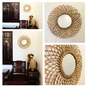 Miroir rond en rotin, décoration de maison, meubles en osier tissé, cadre en forme de miroir, Vanity, grande beauté - Product Image 6