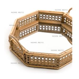 <b>Mirror</b> And Rattan Food Serving Tray Superior Quality Octagon Shape Dessert Serving Tray At Cheapest Price - Product Image 3