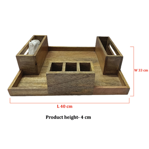 Customized Natural Mango Wood Cutlery Holder Napkin Tableware <b>Hand</b>-carved Rectangular Compartment Tray Sectioned Dining Utensils - Product Image 3