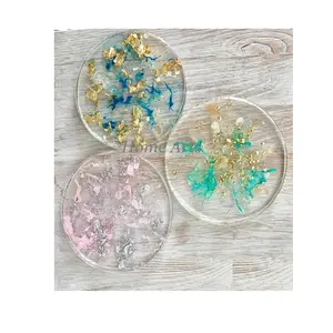 Set of 3 resin glass coaster hotel and restaurant table top round shape cup coaster for wholesale supplier