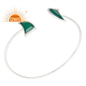 Baja — bracelet à deux cornes en pierre précieuse CZ et vert, bijou de styliste indien, argent, vente en gros, 925 - Product Image 1