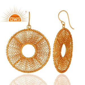 18k Yellow Gold Plated Plain Silver Earrings Filigree Designer Handmade Dangle Hook Earrings Manufacturer Supplier Jewelry - Product Image 2