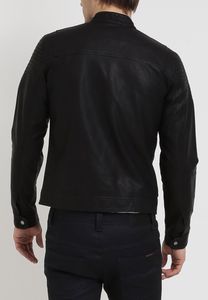Chaqueta de motorista de cuero de oveja con cierre y cremallera, color negro, hecho en Pakistán - Product Image 2