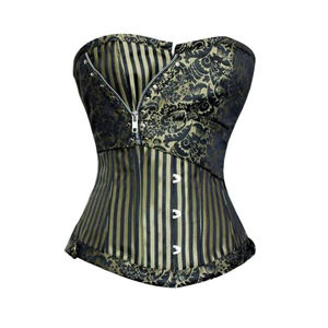 Women's Waist Slimming Corsets Front Zip Style with Custom Floral Edge Single Steel Bone <b>Lace</b> & Ruffle Decorations - Product Image 4