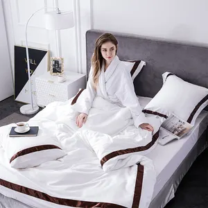 Ucuz toptan yorgan kapak otel yatak örtüsü seti % 100% pamuk beyaz nakış 5 yıldız otel keten yatak lüks setleri