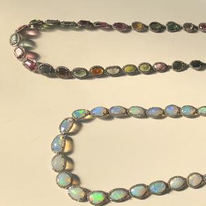 Cadena de Plata de Ley con Piedras Naturales de Ópalo Etíope, Turmalina Multicolor y Diamantes Reales en Corte Rosa, Joyería para Regalo de Boda - Product Image 1