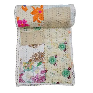 Indian Queen Handmade Kantha coperta biancheria da letto Queen Size copriletto copriletto trapuntato Kantha in cotone Patchwork