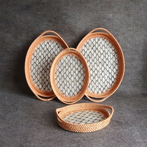 Bandeja de mimbre con forma ovalada para mesa de centro, bandeja de mimbre con perlas naturales, hecha a mano, diseño personalizado, venta al por mayor de Vietnam - Product Image 1