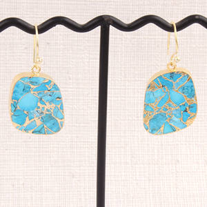 Boucles d'oreilles en laiton plaqué et or pour femmes, 1 pièce, de haute qualité, bleu, turquoise, goutte, bijoux, pendentifs - Product Image 5